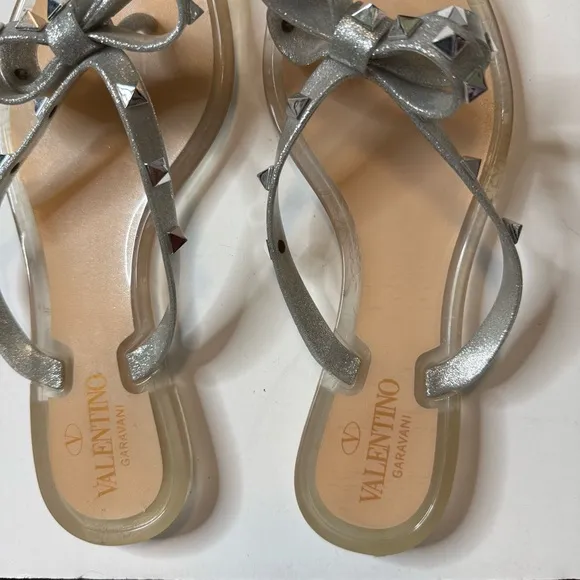 Valentino Rockstud Bow Jelly Flat Thong Sandals  Size 37