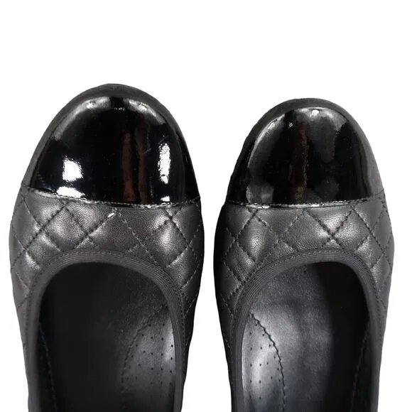 Vaneli Shoes Womens 10 Ballet Flat Slip On Quilted Leather Cap Toe Classic Black
