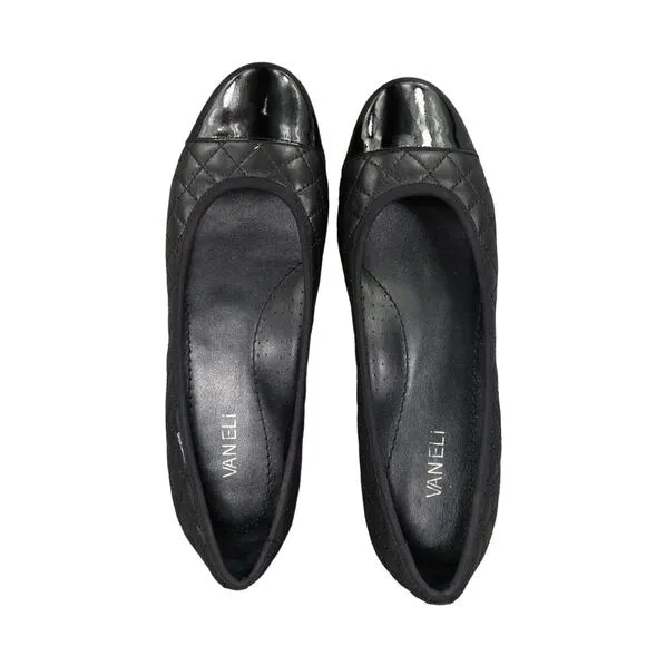 Vaneli Shoes Womens 10 Ballet Flat Slip On Quilted Leather Cap Toe Classic Black