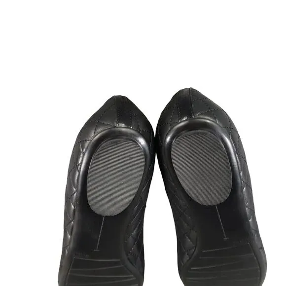 Vaneli Shoes Womens 10 Ballet Flat Slip On Quilted Leather Cap Toe Classic Black