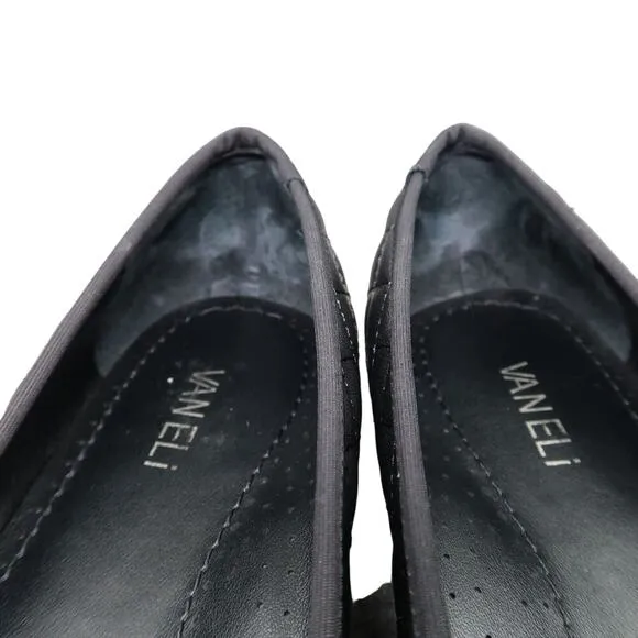 Vaneli Shoes Womens 10 Ballet Flat Slip On Quilted Leather Cap Toe Classic Black