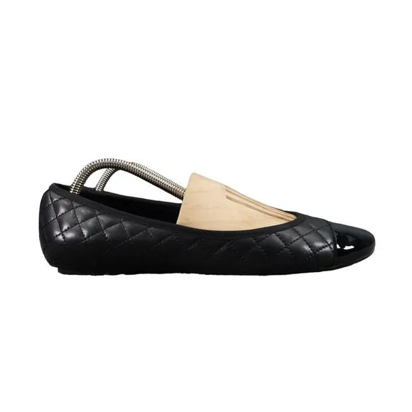 Vaneli Shoes Womens 10 Ballet Flat Slip On Quilted Leather Cap Toe Classic Black