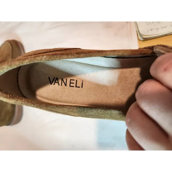 VANELi Tan Suede Loafers Size 6M Rhinestone Strap Slip-On Flat Shoes