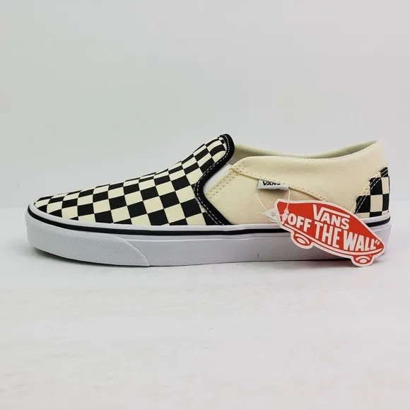 Vans Asher Womens Size 11 Black White Checkerboard Slip On Skate Sneaker Shoes