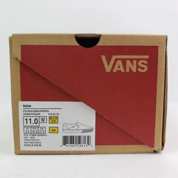 Vans Asher Womens Size 11 Black White Checkerboard Slip On Skate Sneaker Shoes