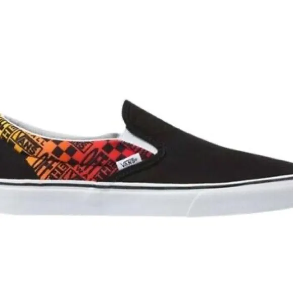 Vans Black Slip-On Shoes with Multicolor Pattern