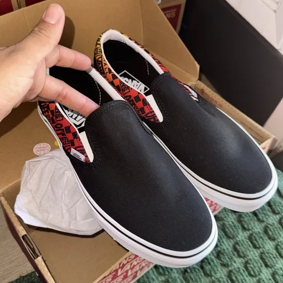 Vans Black Slip-On Shoes with Multicolor Pattern