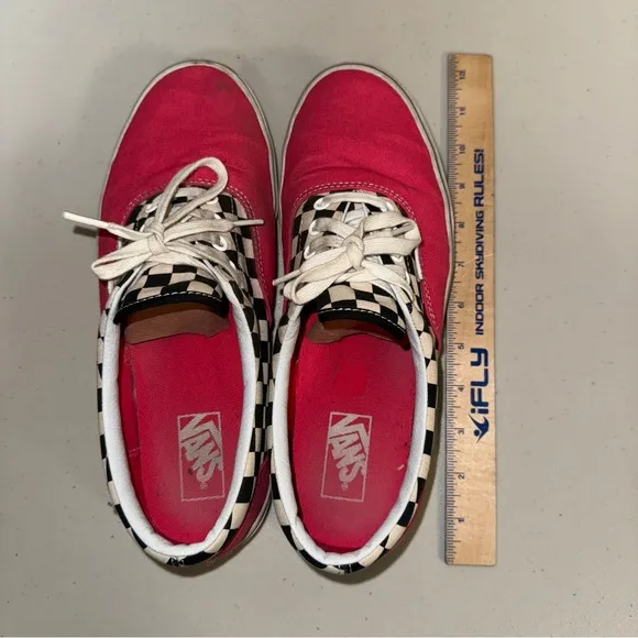 VANS Checkered Neon Pink Sneakers Women 12 Era 2 Tone Shoes Lace Up Canvas Skate