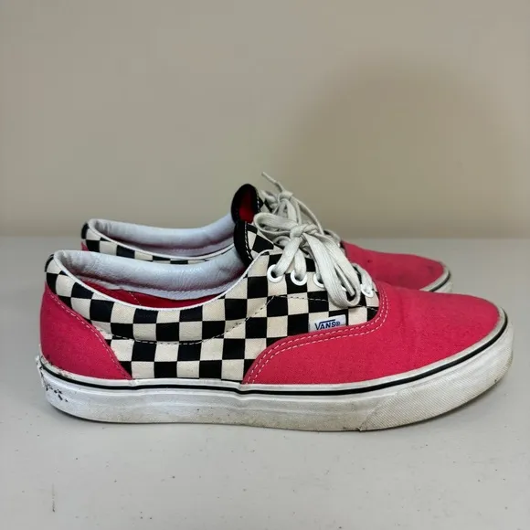 VANS Checkered Neon Pink Sneakers Women 12 Era 2 Tone Shoes Lace Up Canvas Skate