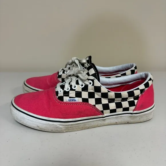 VANS Checkered Neon Pink Sneakers Women 12 Era 2 Tone Shoes Lace Up Canvas Skate