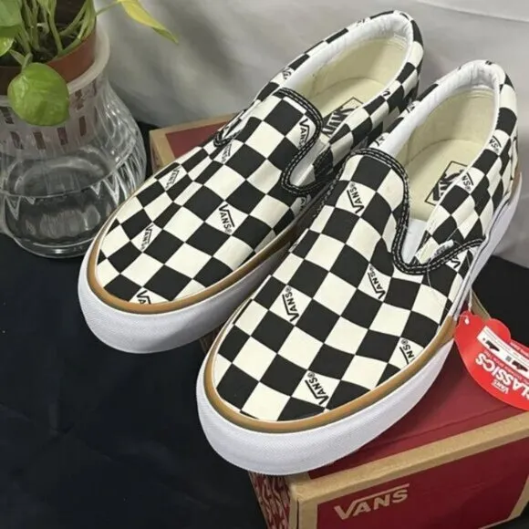 Vans Classic Slip On Shoes Black White Checkerboard Womens