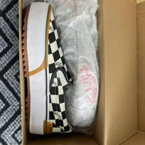 Vans Classic Slip On Shoes Black White Checkerboard Womens