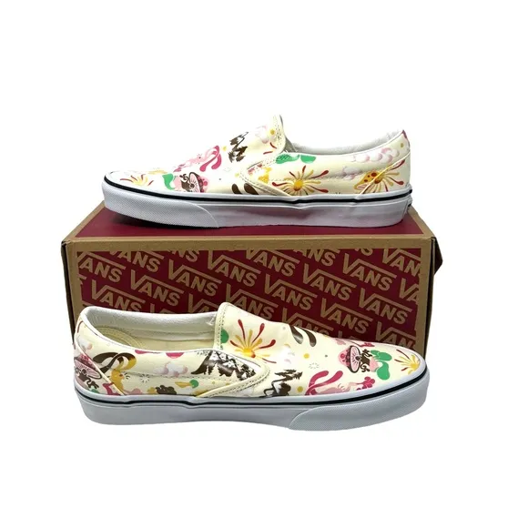 VANS Classic Slip On Sneakers Women's Size Skate Canvas White Shoes VN000BVZFRL