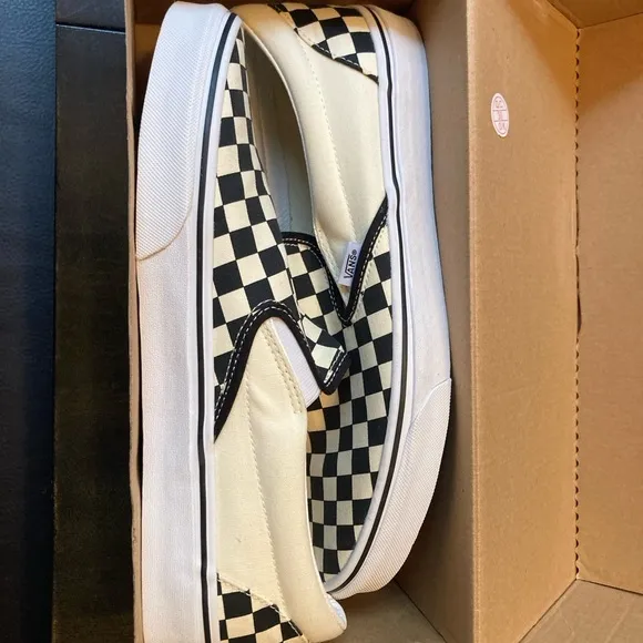 Vans Men's Black and White Checkered Slip-On Shoes Size 12