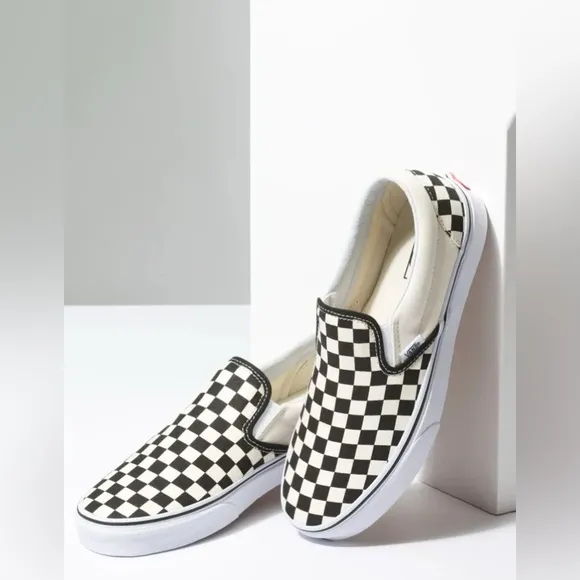 Vans Men's Black and White Checkered Slip-On Shoes Size 12