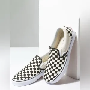 Vans Men's Black and White Checkered Slip-On Shoes Size 12