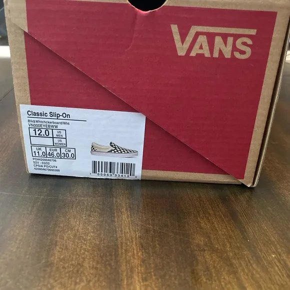 Vans Men's Black and White Checkered Slip-On Shoes Size 12