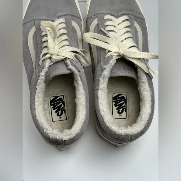 Vans Old Skool Cozy Hug Sherpa Lined Suede Shoes Drizzle White Unisex M-8.5 W-10
