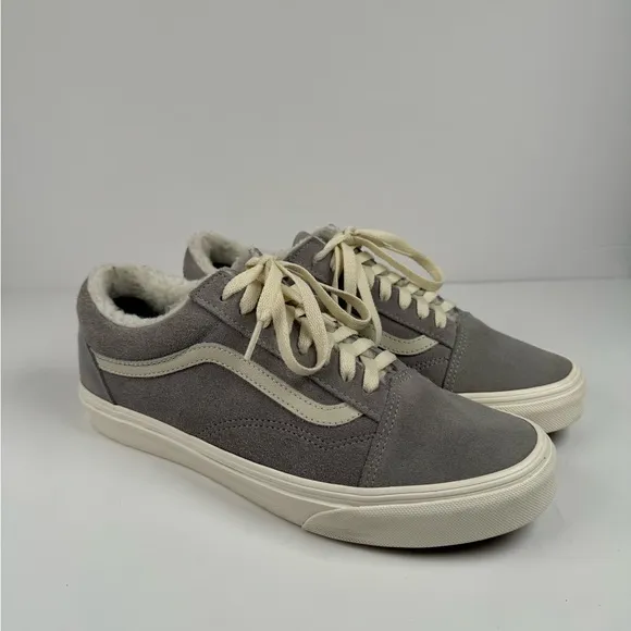 Vans Old Skool Cozy Hug Sherpa Lined Suede Shoes Drizzle White Unisex M-8.5 W-10