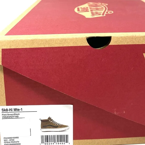 VANS Sk8-Hi MTE-1 Shoe High Top Brown Plaid Suede Women's Size Boots VN0A5HZYY49