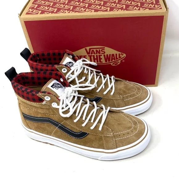 VANS Sk8-Hi MTE-1 Shoe High Top Brown Plaid Suede Women's Size Boots VN0A5HZYY49