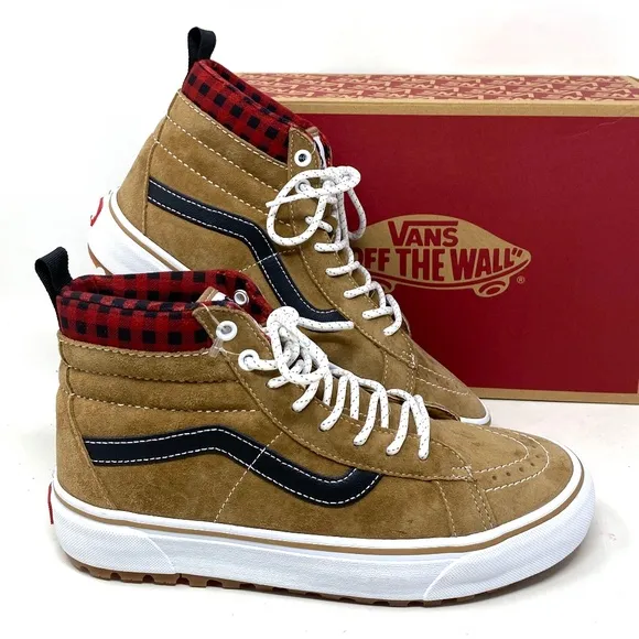 VANS Sk8-Hi MTE-1 Shoe High Top Brown Plaid Suede Women's Size Boots VN0A5HZYY49