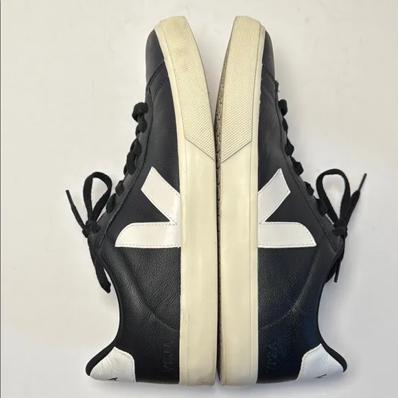 VEJA Men's Campo Easy Two-Tone Leather Black White Low Lace Up Sneakers Size 12