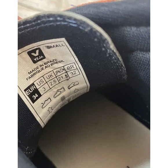 Veja V-10 Mid Kids Sz 34 (US 3) Sneakers Boys Girls White Orange Blue