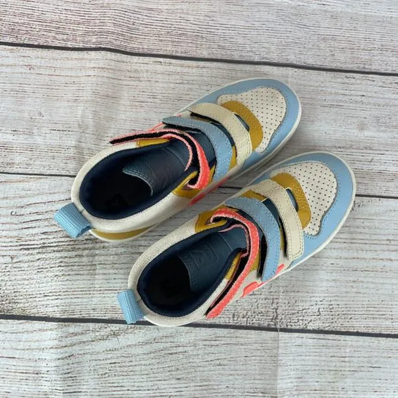 Veja V-10 Mid Kids Sz 34 (US 3) Sneakers Boys Girls White Orange Blue