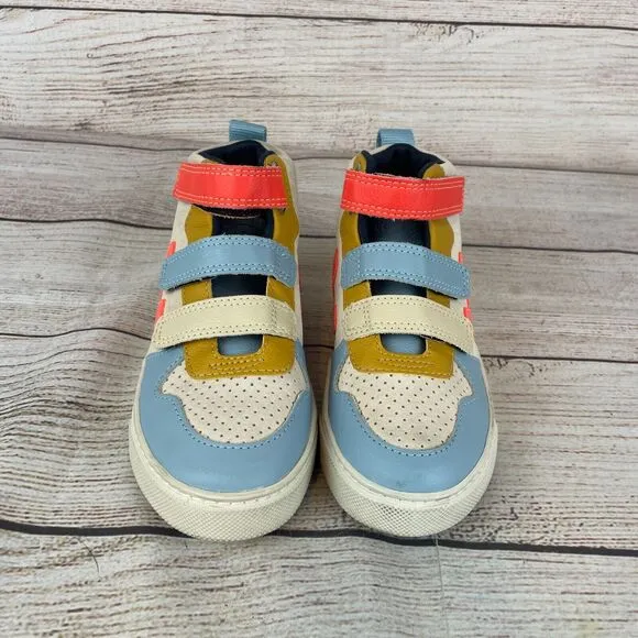 Veja V-10 Mid Kids Sz 34 (US 3) Sneakers Boys Girls White Orange Blue