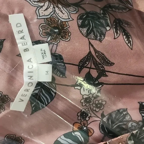 VERONICA BEARD Dakota Floral Silk Pink Mauve Multi Ruched Dress Sz 14