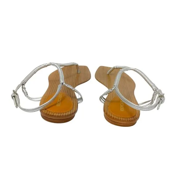 Veronica Beard Silver Amelia Ankle Strap Flat Sandals