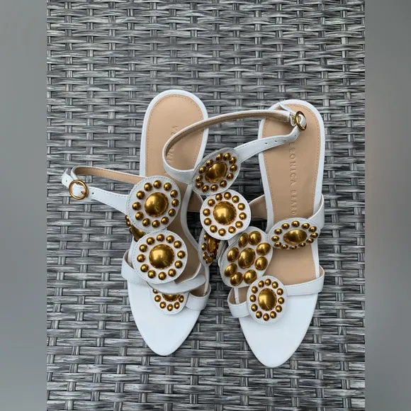 Veronica Beard Studded Leather Sandals in White, Size 8, NEW