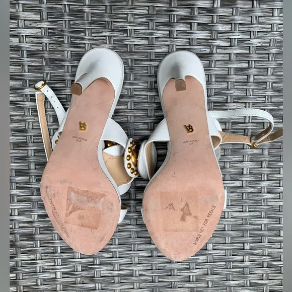 Veronica Beard Studded Leather Sandals in White, Size 8, NEW