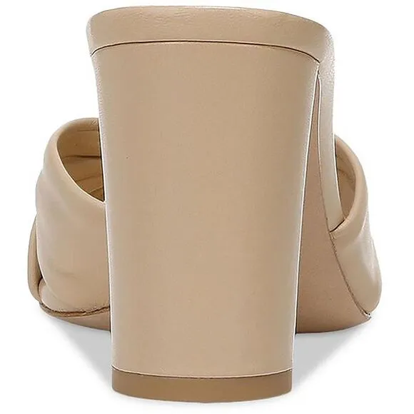 Veronica Beard Womens Ganita Beige Leather Slip On Slides Heels Shoes NWOB