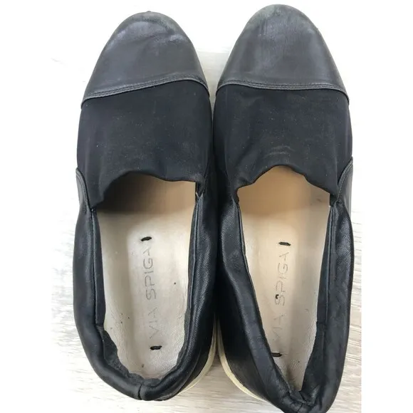 Via Spiga Raine Women's Sneaker Black Leather Cap Toe Casual Slip On Shoes 7