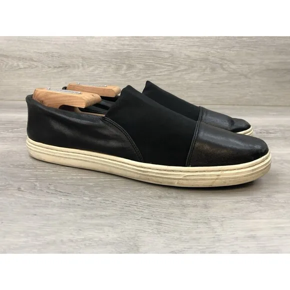 Via Spiga Raine Women's Sneaker Black Leather Cap Toe Casual Slip On Shoes 7