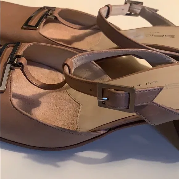 VIA SPIGA TAUPE BACKLESS HEELS  ITALIAN LEATHER SZ 6