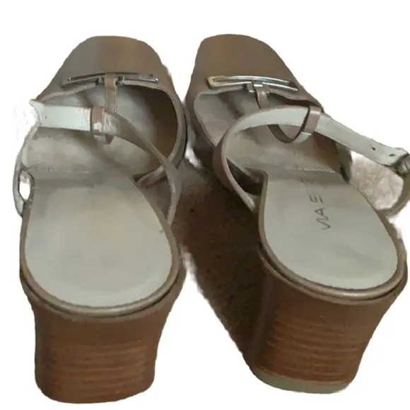 VIA SPIGA TAUPE BACKLESS HEELS  ITALIAN LEATHER SZ 6