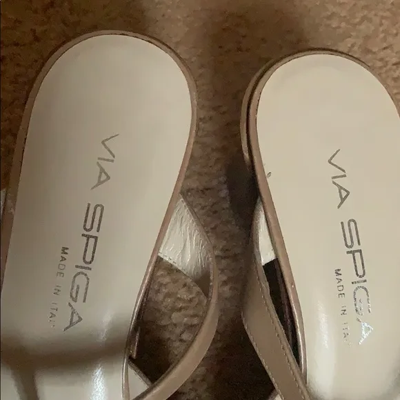 VIA SPIGA TAUPE BACKLESS HEELS  ITALIAN LEATHER SZ 6