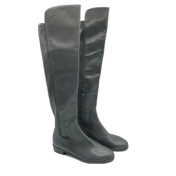 Via Spiga Womens Knee High Boots Flat Leather Fabric Black Size 6.5