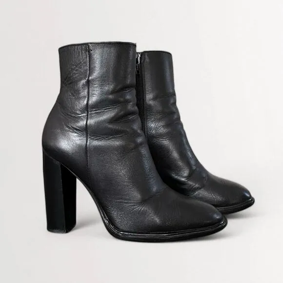 Vince Black Leather High Heel Ankle Boots Booties Women's US 6.5 EU 37