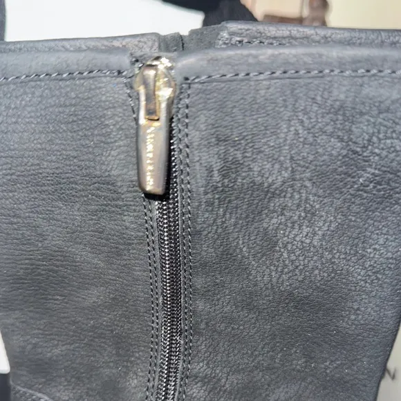 Vince Camuto Black Combat Boots with Gold Buckles