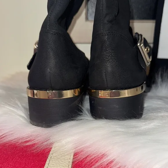 Vince Camuto Black Combat Boots with Gold Buckles