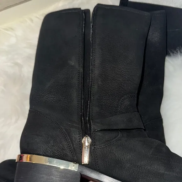 Vince Camuto Black Combat Boots with Gold Buckles