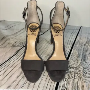 Vince Camuto Corlina Ankle Strap Sandal Heels Shoes Suede Gray 7.5