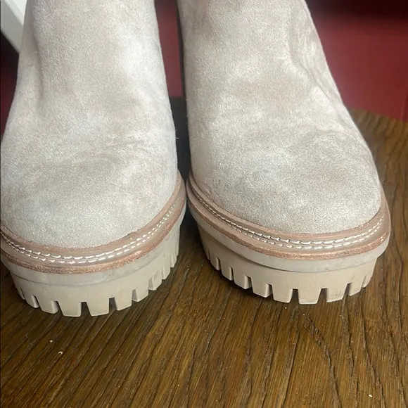 Vince Camuto Cream Heeled Boots with Suede Finish