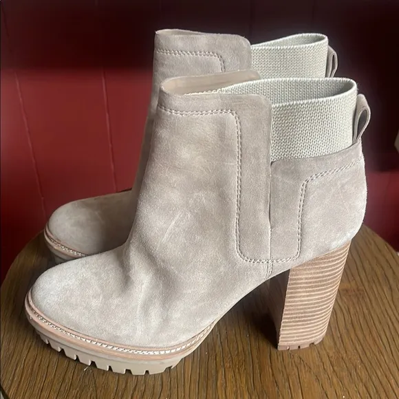 Vince Camuto Cream Heeled Boots with Suede Finish