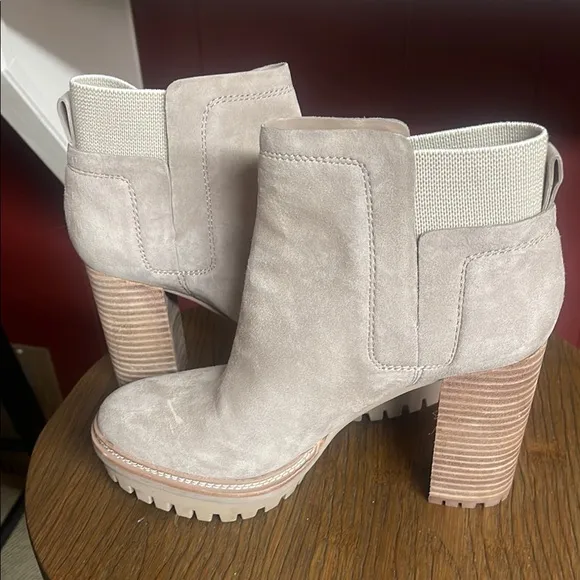 Vince Camuto Cream Heeled Boots with Suede Finish