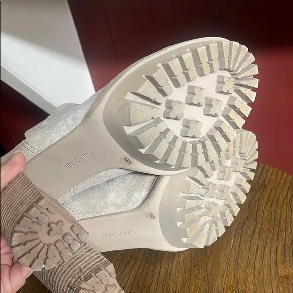 Vince Camuto Cream Heeled Boots with Suede Finish